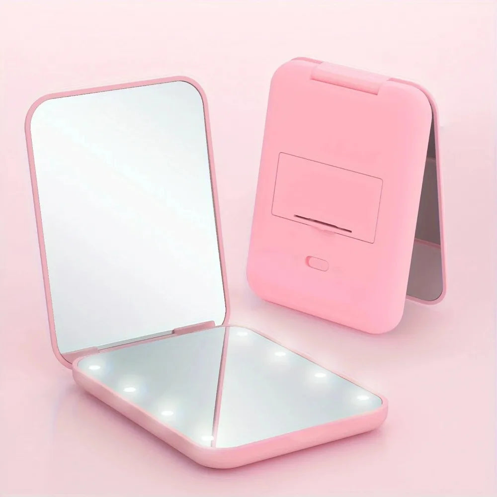 Mini Handheld Makeup Compact Folding Travel Portable With Led Light Makeup Pocket Mirror 8 Leds for Gifts Beauty World Shop