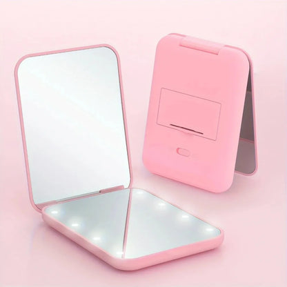 Mini Handheld Makeup Compact Folding Travel Portable With Led Light Makeup Pocket Mirror 8 Leds for Gifts Beauty World Shop