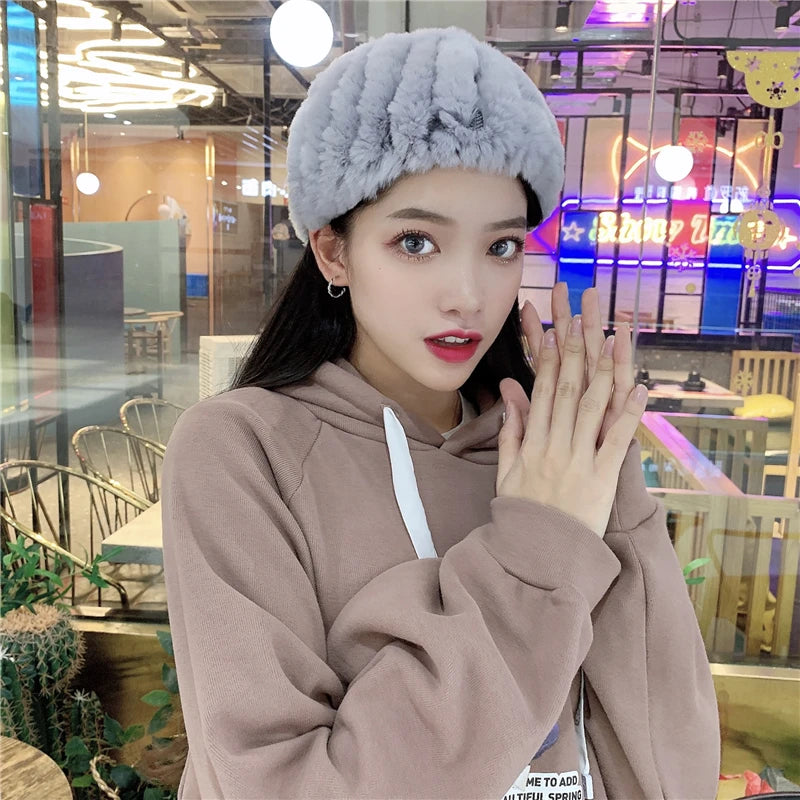 Women Handmade Stretch 100% Real Rabbit Fur Scarf Knit Genuine Rex Rabbit Fur Headbands Girls Natural Rabbit Fur Ring Scarves Beauty World Shop