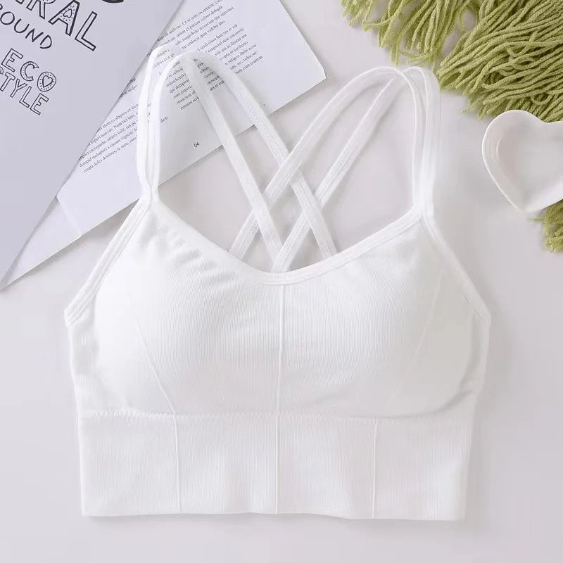 Sexy Women Tops Back Cross Strap Tank Top Push Up Running Sports Bra Breathable Soft Fitness Beauty Solid Color Yoga Bra Beauty World Shop