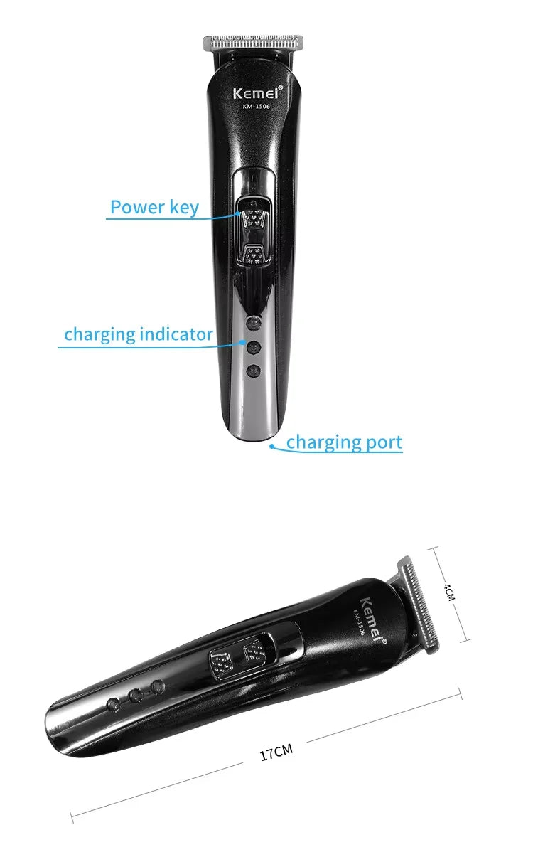 Kemei KM-1506 3 in 1 Electric Hair Clipper USB Charging Shaver Rechargeable Nose Hair Trimmer Professional Shaving Machine Beauty World Shop