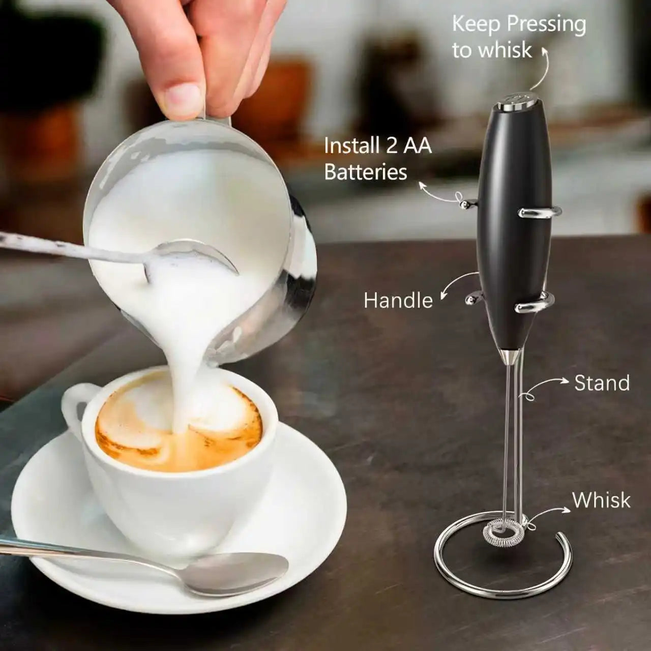 Kitchen Powerful Milk Frother Wand Handheld Battery Operated Drink Mixer for Coffee, Lattes, Cappuccino, Matcha Gift Idea Beauty World Shop