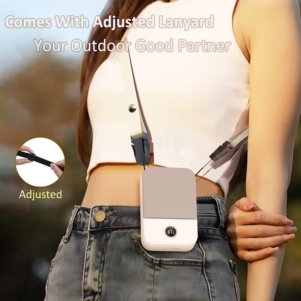 Waist Fan Portable Outdoor Mini Hanging Neck Fan 3 Gear Strong Wind Bladeless Waist Neck Fan Air Cooler USB Fan 2000Mah Beauty World Shop