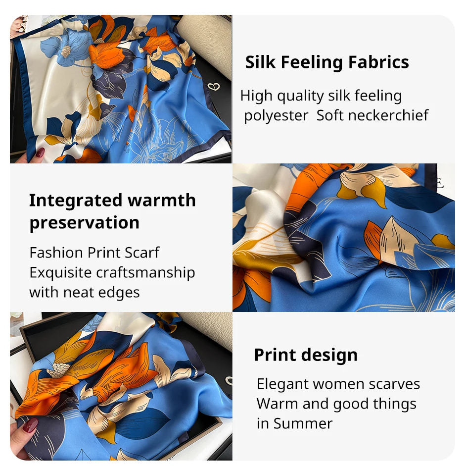 Luxury 2024 Silk Print Hair Scarf Women Floral Kerchief Neck Tie Hand Wrist Foulard Shawl Wraps Head Hijab Bandana Echarpe Beauty World Shop