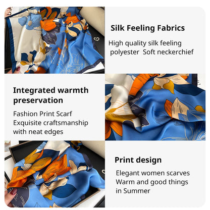 Luxury 2024 Silk Print Hair Scarf Women Floral Kerchief Neck Tie Hand Wrist Foulard Shawl Wraps Head Hijab Bandana Echarpe Beauty World Shop