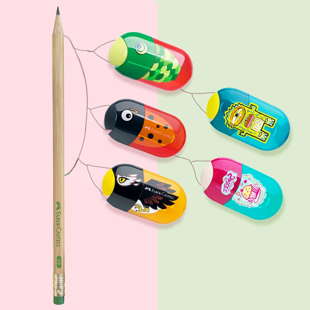 1Pc Faber Castell Double Hole Pencil Sharpener with Eraser Ladybug / Fish / Eagle Cute Stationery Back To School Beauty World Shop