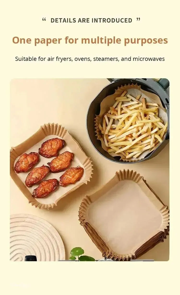 50Pcs Air Fryer Disposable Paper Non-Stick Airfryer Baking Papers Round Air-Fryer Paper Liners Paper Kitchen Accessories Beauty World Shop