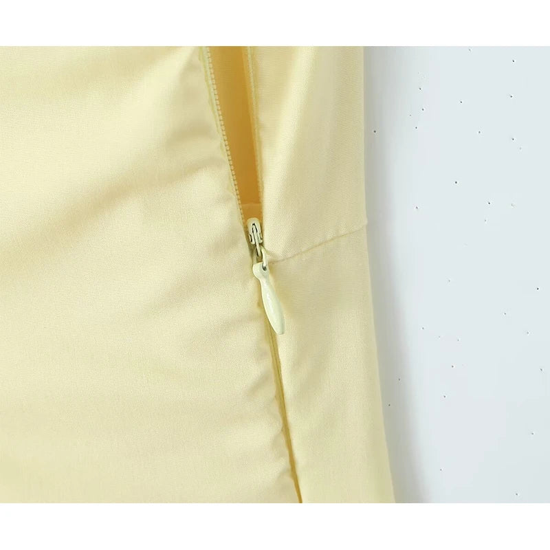 YENKYE Sexy Elegant Women Fishbone Waist Shaping Sling Mini Dress Lace Up Back Fit And Flare  Summer Party Dresses Yellow Robe Beauty World Shop