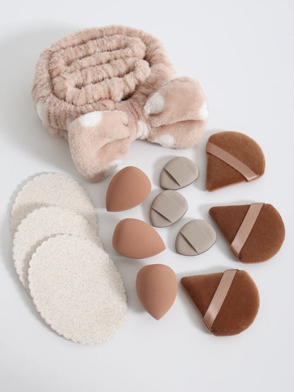 15Pcs Multi-Colored Fluffy Headband and Makeup Sponge Set-Sweet Style, Perfect Beauty Assistant Beauty World Shop