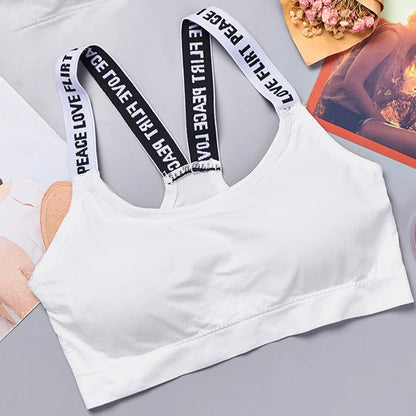 Sports underwear Women Yoga Fitness Seamless Crop Top Wide Letter Straps Comfortable Workout Activewear Beauty World Shop