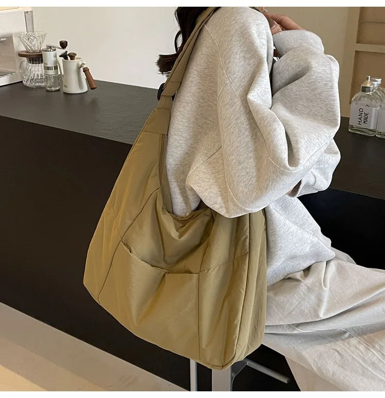 Trendy Women's Soft Cloth Shoulder Bag Solid Color Student 2026 Spring Y2k Casual Style Big Handbags Crossbody Bags for Women Beauty World Shop