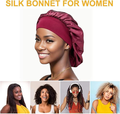 New Women's Satin Solid Wide-brimmed Sleeping Hat Unisex Head Wrap Elastic Band Cap Hair Care Bonnet Night Hat bonnet de nuit Beauty Fashion