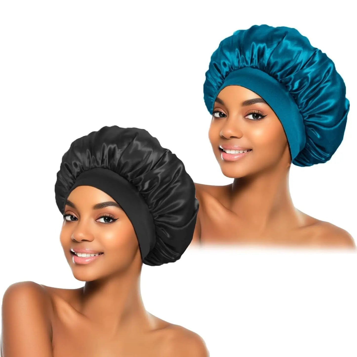 1PC Women's Satin Solid Bonnets Wide-brimmed Night Sleeping Bathing Hat Unisex Head Wrap Elastic Band Cap Hair Care Bonnet. Beauty World Shop