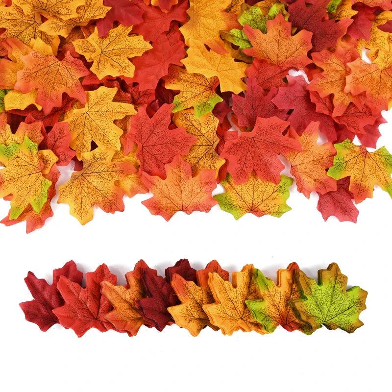 50/200Pcs Artificial Maple Leaves Autumn Silk Fall Leaf For Thanksgiving Halloween Christmas Home Decoration Wedding Party Craft Beauty World Shop