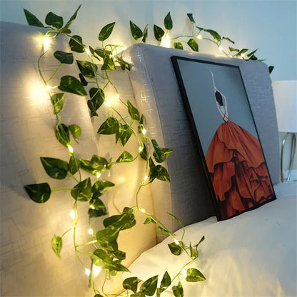 Flower Green Leaf String Lights Artificial Vine Fairy Lights Battery Powered Christmas Tree Garland Light for Weeding Home Decor Beauty World Shop