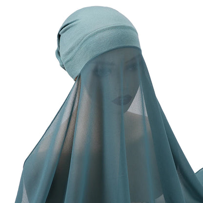Muslim Women Bonnet + Chiffon Shawl Instant Under scarf Cap Islam Inner Scarf Headband Stretch Hijab Cover Headwrap Turbante Beauty World Shop