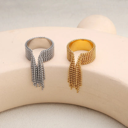 JOVO LOVE Stainless Steel Chain Tassel Finger Ring Adjustable Golden High Quality Charm Open Rings Stylish Waterproof Jewelry Beauty World Shop