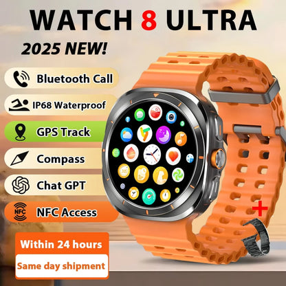 Smart Watch 8 Ultra 2025 Color Matching GPS Compass Smart Watch BT call NFC IP68 Waterproof 4GB Health monitoring Reduction 100% Beauty World Shop