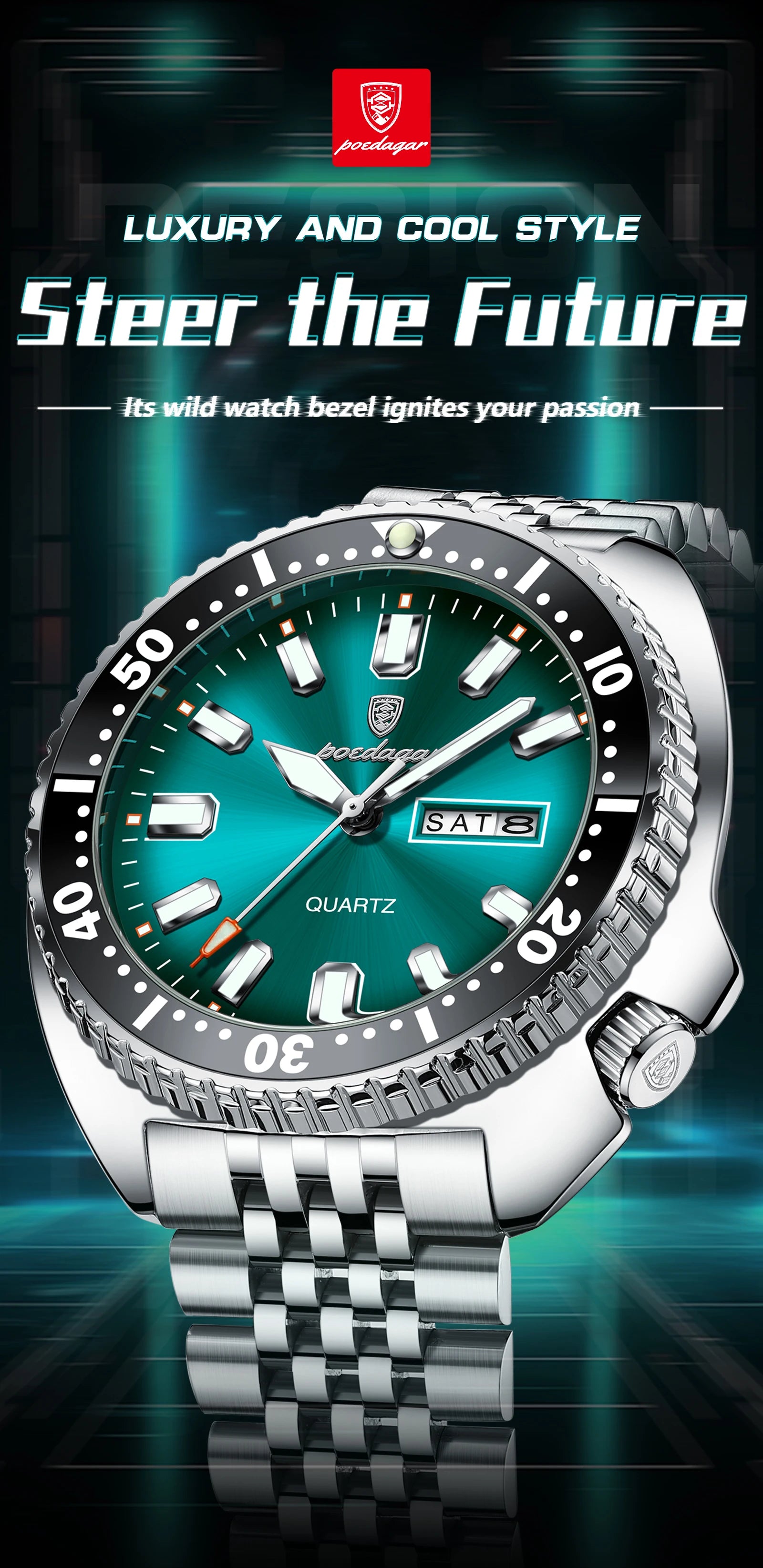 POEDAGAR Luxury Business Men Watch Date Week Waterproof Luminous Man Wristwatch Sport Stainless Steel Quartz Men's Watches Reloj Beauty World Shop