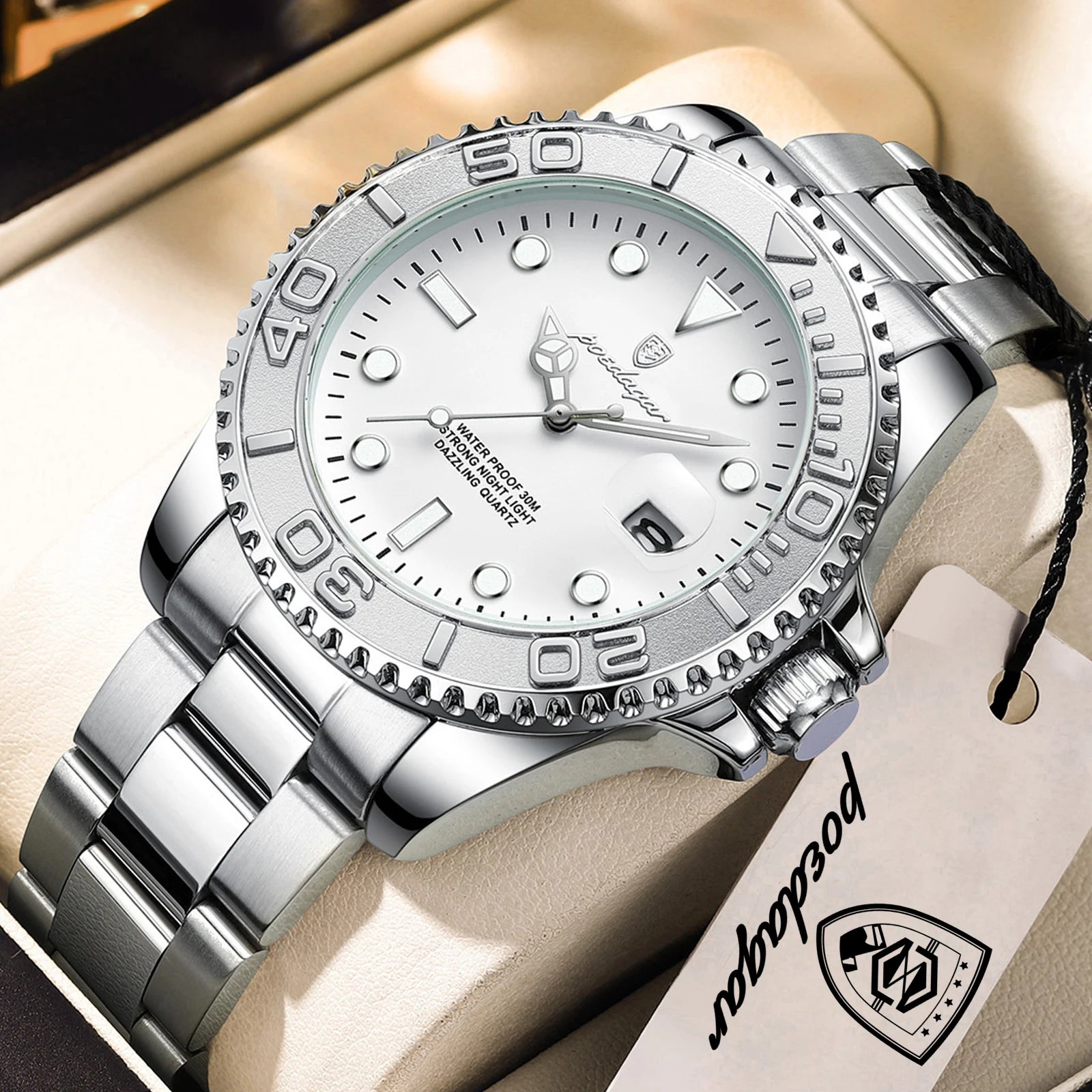 POEDAGAR Casual Fashion Man Wristwatch Waterproof Luminous Date Exquisite Men Watch Stainless Steel Classic Men's Quartz Watches Beauty World Shop
