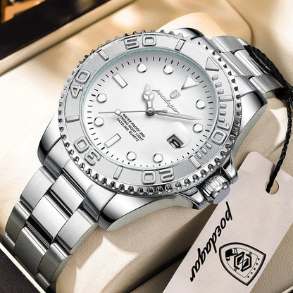 POEDAGAR Casual Fashion Man Wristwatch Waterproof Luminous Date Exquisite Men Watch Stainless Steel Classic Men's Quartz Watches Beauty World Shop