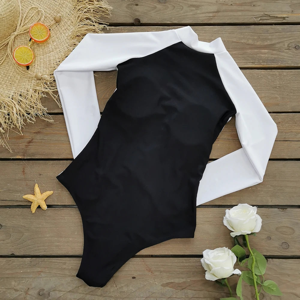 2026 Surfing Sport Swimsuit Long Sleeves Women One Piece Swimsuit  Swimwear Solid Monokini Bathing Suit Tropical Bodysuit Female Beauty World Shop