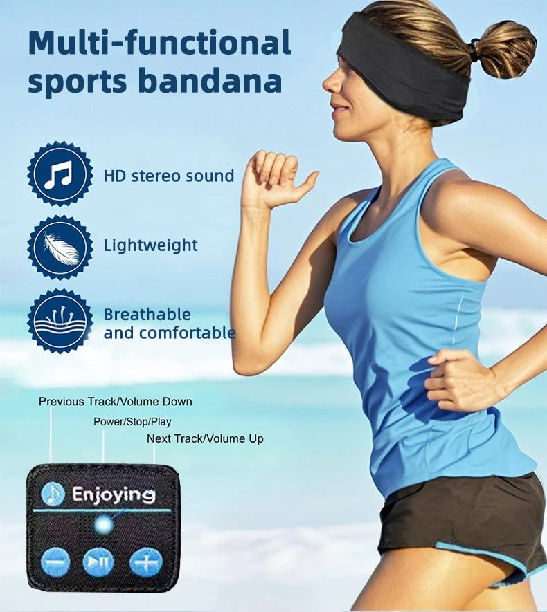 HOMEFISH BT Earphones Sports Sleeping Headband Elastic Wireless Headphones Music Eye Mask Wireless Bluetooth Headset Headband Beauty World Shop