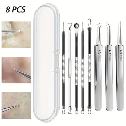 8-Piece Blackhead Remover Kit – Stainless Steel Blemish & Acne Extraction Tools – Professional Pimple Popper Set for All Skin Beauty World Shop
