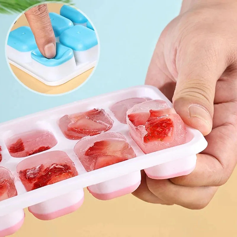 Ice Cube Tray Mold with Lid Silicone Square 14 Cube Easy Release Ice Cube Molds Summer Kitchen Bar DIY Iced Cocktail Freeze Tool Beauty World Shop