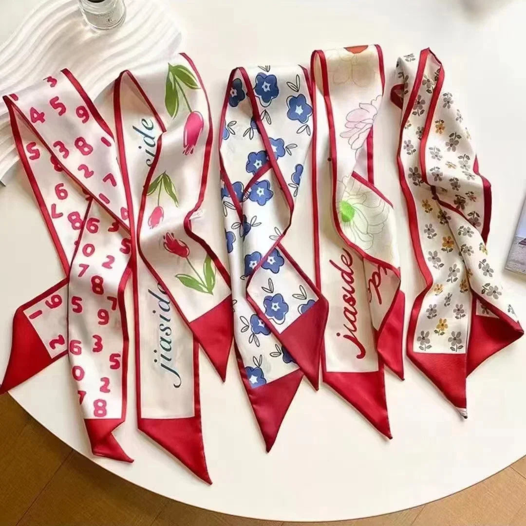 5pcs/set Series Silk Satin Scarf Women Cloth Hair Bands Headdress Accessories Lady Scarves Ribbon Neck Ties for Bag Handle Beauty World Shop