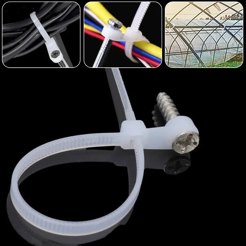 500/100PCS Screw Hole Cable Ties Reusable Fixed Nylon Cable Ties Self-locking Cord Ties Straps Fastening Loop Office Organizer Beauty World Shop