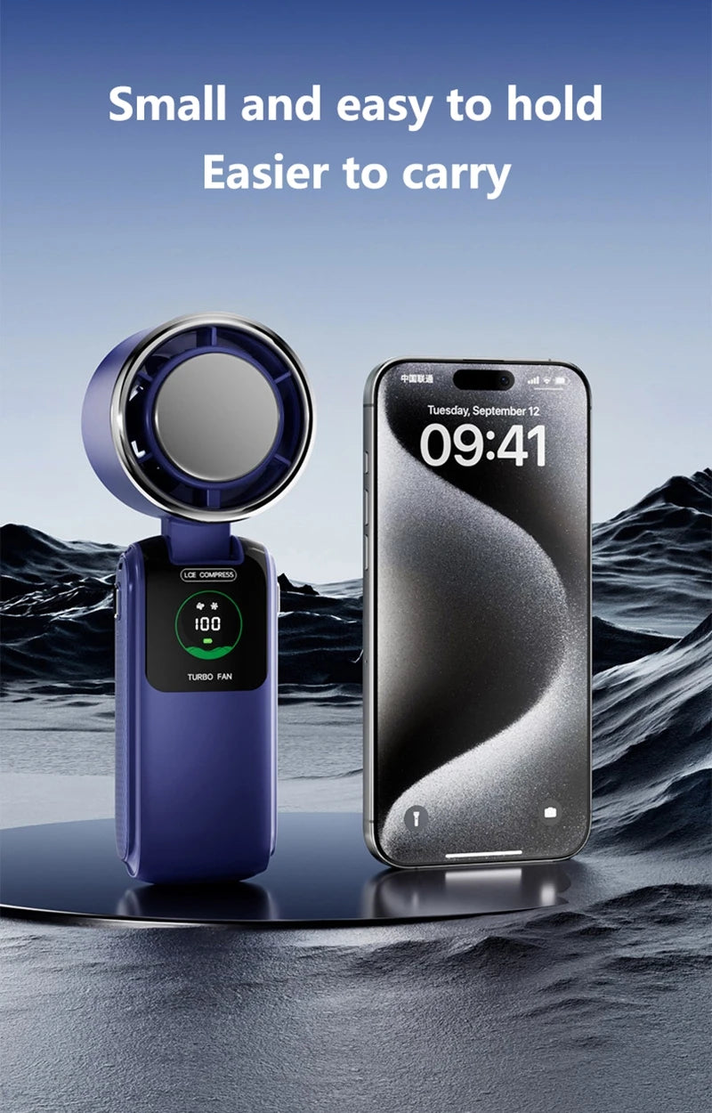 Portable Air Cooling Turbos Handheld Fan 100-Speed Adjustable Refrigeration Cooler 4000mAh LED Display USB Rechargeable