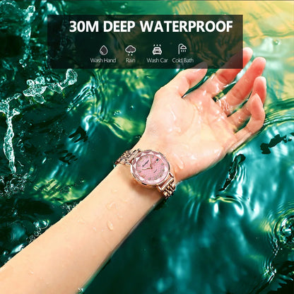 POEDAGAR Top Elegant Women's Watches Stainless Steel Date Week Woman Watch Waterproof Luminous Fashion Ladies Watch Quartz Reloj Beauty World Shop