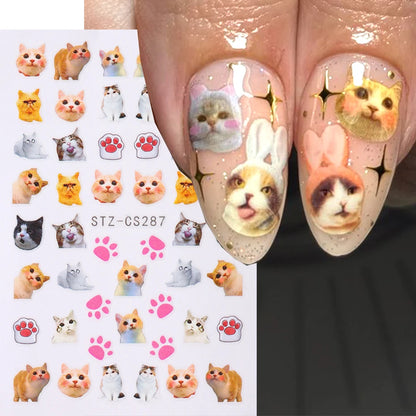 Lovely Dog Cat Animal Bunny 3D Korean Cartoon Scrawl Relief Self Adhesive Nail Art Stickers Cute Pretty Puppy Kitty Star Manicur Beauty World Shop
