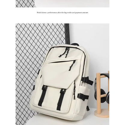 One 15 Inch Polyester Waterproof Solid Color Simple Men's Backpack Fashion Couple Student Computer Backpack Beauty World Shop