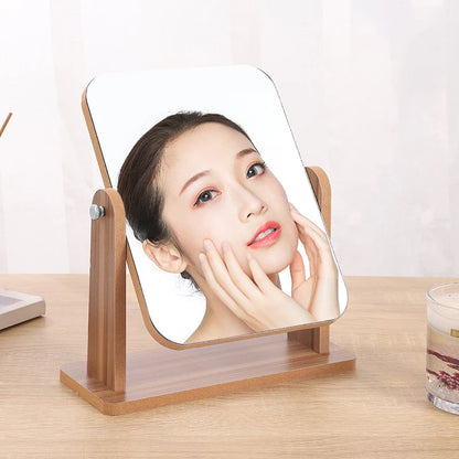 Dresser Vanity Makeup Mirror with Wood Stand, 360 Degree Rotating Compact Cosmetic Mirror, Portable Counter-top Mirror Bath Gift Beauty World Shop