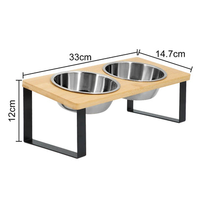 Elevated Cat Bowls 15° Tilted Raised Cat Food Bowls with Wooden Stand Anti Vomiting 2 Stainless Steel Bowls for Cats and Puppy Beauty World Shop