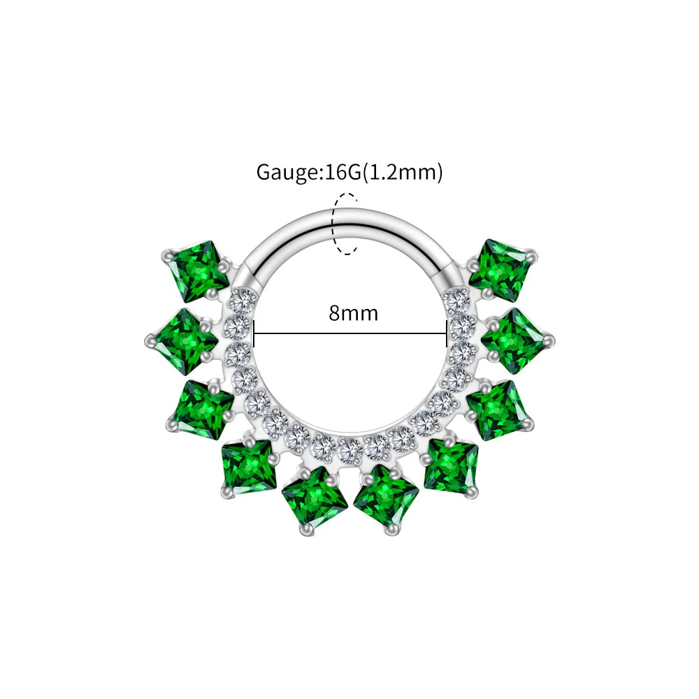 Right Grand ASTM F136 Titanium 16G CZ Hinged Clicker Segment Hoop Ring 8mm/10mm Daith Helix Earring Septum Nose Piercing Jewelry Beauty World Shop