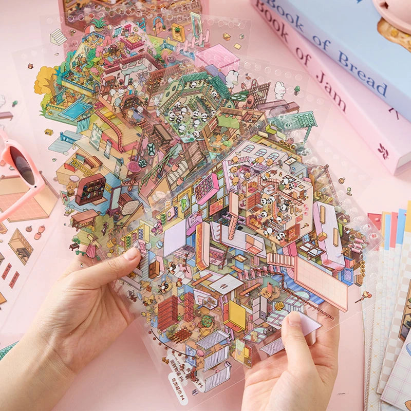 Mr Paper 3D Cabin Scene Stickers Book Visual Stacking Cartoon Scene Sticker Collection DIY Cabin Scene Stationery  Stickers Beauty World Shop