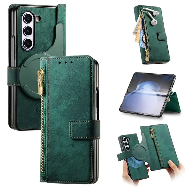 2 in 1 Magnetic Zipper Cards Solt Wallet Leather Case For Samsung Galaxy Z Fold 8 ultra 7 6 5  Wireless Charging Bag Purse Cover Beauty World Shop