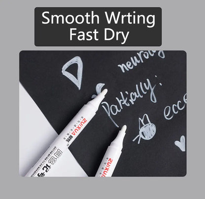 White Marker Pens set Oily Waterproof White Gel Pen DIY Graffiti Sketching Marker Stationery Writing School Supplies brush Beauty World Shop