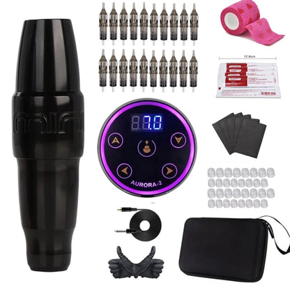 FK Mini PMU Coreless Motor Tattoo Machine Kit  with LCD AURORA 2 Power Supplies 20Pcs RL RM  PMU Cartridge Needles Beauty Trend Shop