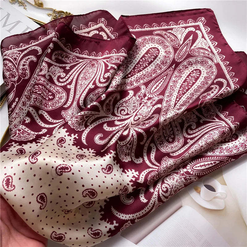 New Paisley Print Small Square Scarf Soft Satin Silk-like Thin Neck Scarf Mature Style Sunscreen Headscarf for Women Decorate Beauty World Shop