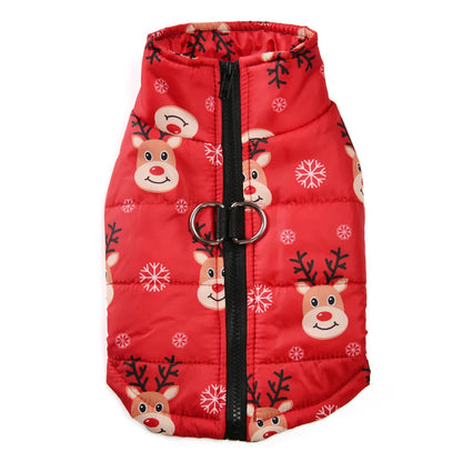 New Year Pet Coat For Christmas Deer Print Dog Jacket With D-ring Waterproof Pets Costume For Small Medium Dogs Bulldog Clothes