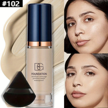 2Pcs Full Coverage Waterproof Liquid Foundation&Black Triangular Powder Puff-LongLasting Matte Finish Dark Circle&Blemish Cover Beauty World Shop