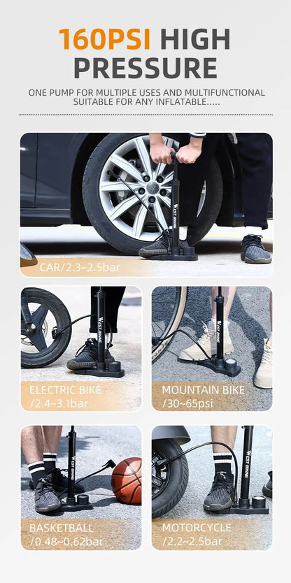 WEST BIKING Bicycle Pump 160PSI Portable Stainless Steel Bike Pump Schrader Presta Valve Inflator Mountain Road Bike Accessories Beauty World Shop