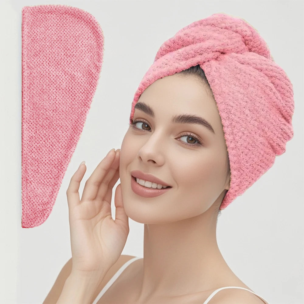 Solid color hair towel Textured dry hair cap 9.8 "X 25.5" absorbent hair towel wrap for button-down women Beauty World Shop