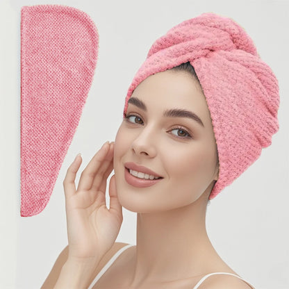 Solid color hair towel Textured dry hair cap 9.8 "X 25.5" absorbent hair towel wrap for button-down women Beauty World Shop