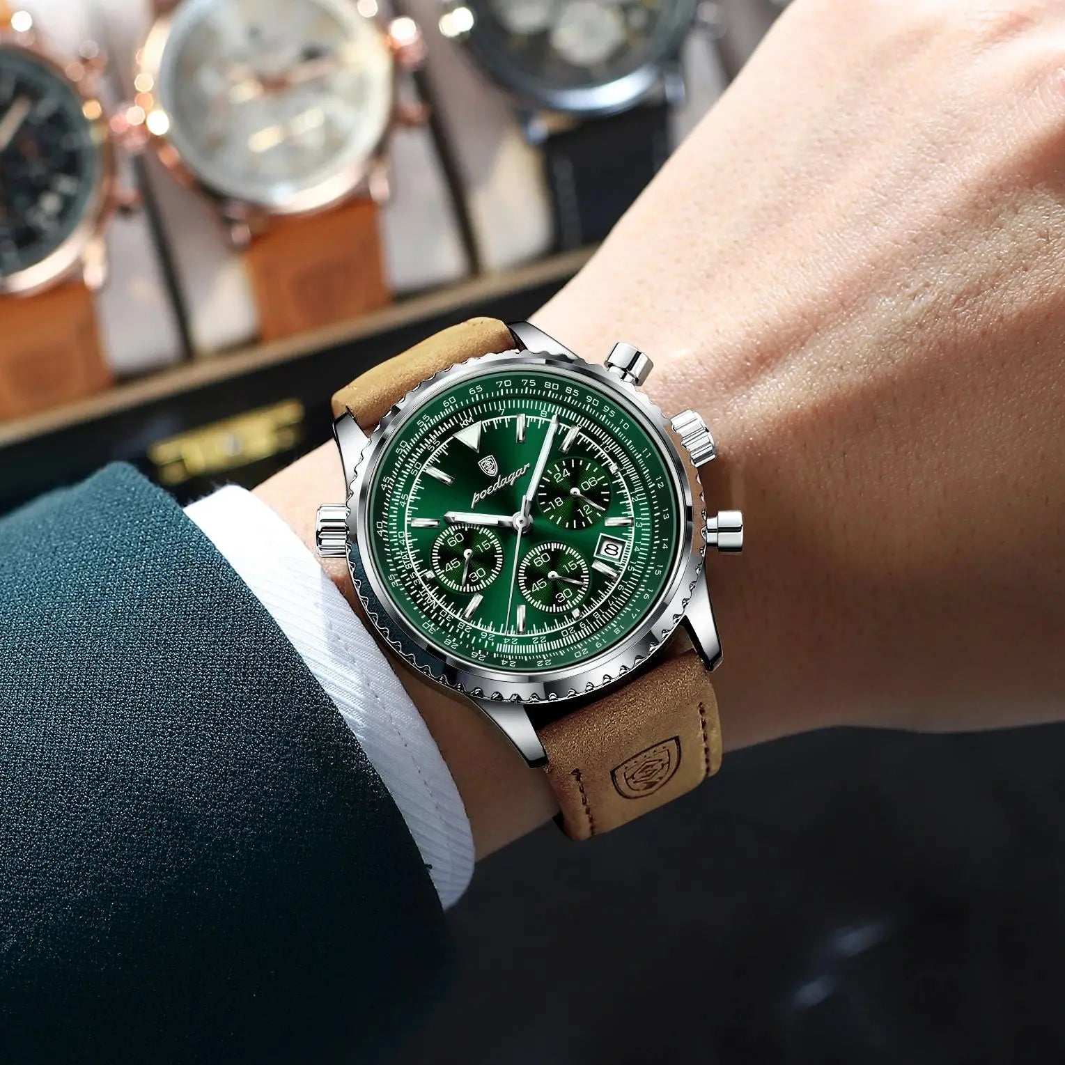 POEDAGAR Luxury Business Men's Watch Waterproof Luminous Date Chronograph Leather Man Clock Fashion Quartz Watches For Men Reloj Beauty World Shop