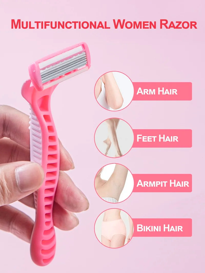 1 Handle + 12 / 17 Blades/ Men Women Manual Safety razor 6-Layer Stainless Steel Hair Removal Shaving Replaceable Shaver Head Beauty World Shop